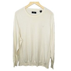 Callaway Cream White Crewneck Pullover Sweater Mens XL Ribbed Shoulder and Sides